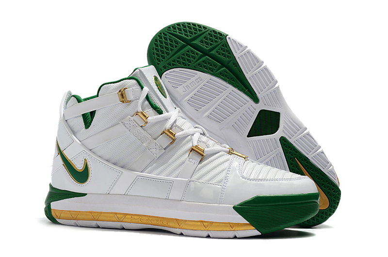 Nike Zoom LeBron 3 Retro White Green Gold Shoes